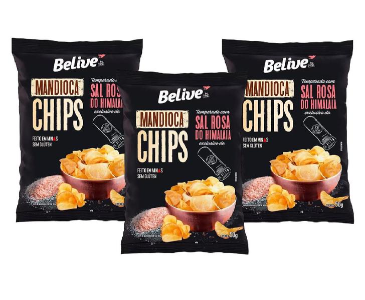 Imagem de 3x Mandioca Doce Chips Belive Com Sal Rosa Himalaia 50g