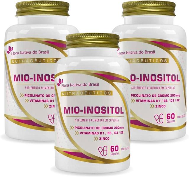 Imagem de 3x Mio-Inositol (Mio-Inositol + associações) 500Mg 60 Caps Flora Nativa