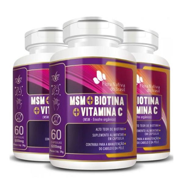 Imagem de 3x Msm - Enxofre Orgânico + Biotina + Vitamina C 60 Cápsulas 600mg