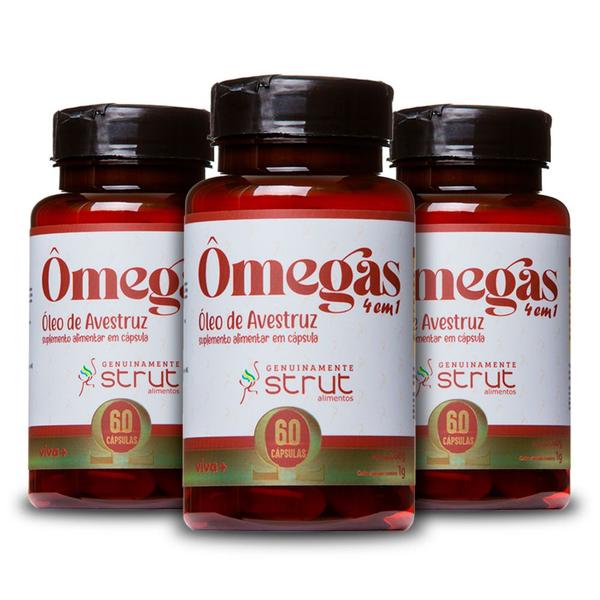 Imagem de 3x oleo de avestruz 60caps 1.000mg  strut omega 3 6 7 9