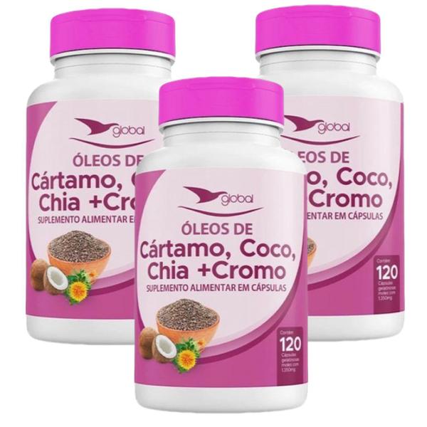 Imagem de 3x Óleo De Cártamo, Coco E Chia + Cromo 120 Cáps.- Global