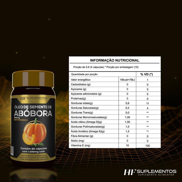 Imagem de 3x OLEO DE SEMENTE DE ABOBORA 1400MG 60CAPS HF SUPLEMENTOS