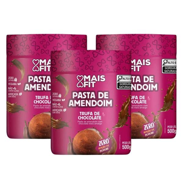 Imagem de 3x Pasta de Amendoim Zero Açúcar Trufa de Chocolate MaisFit 500g