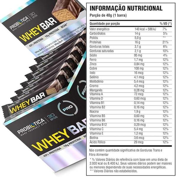 Imagem de 3x Probiótica Whey Bar Low Carb 960G Cx 24 Un Sabor Cookies