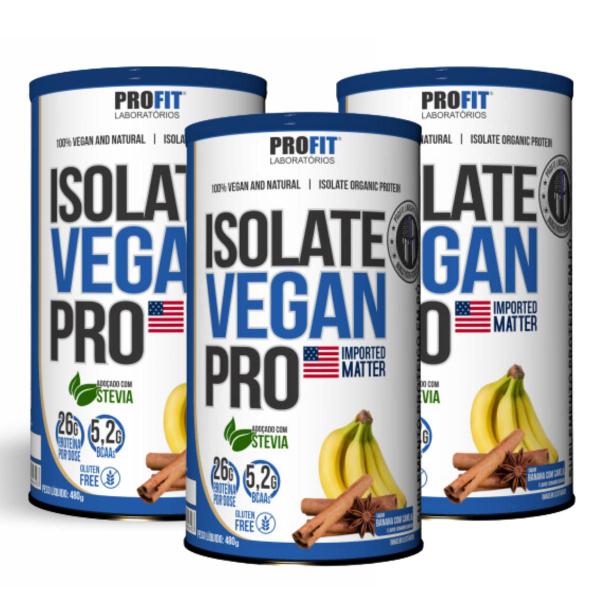 Imagem de 3x Proteína Vegana Isolate Vegan Pro Profit Banana Com Canela 480g