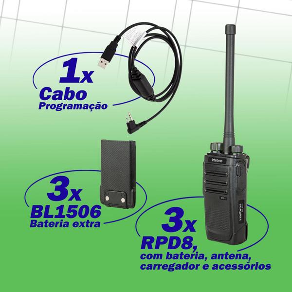 Imagem de 3x RADIO HT RPD8 VHF C/ BATERIA ADICIONAL E CABO PROGRAMAÇÃO