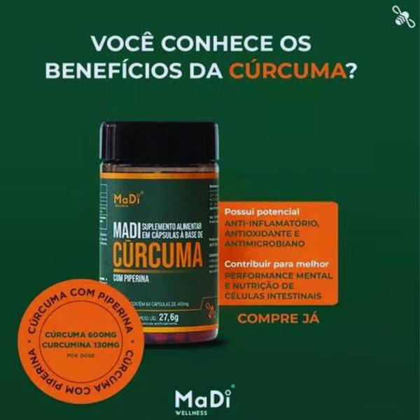 Imagem de 3x Suplemento Alimentar Curcum e Piperina 60 Cápsulas MaDi