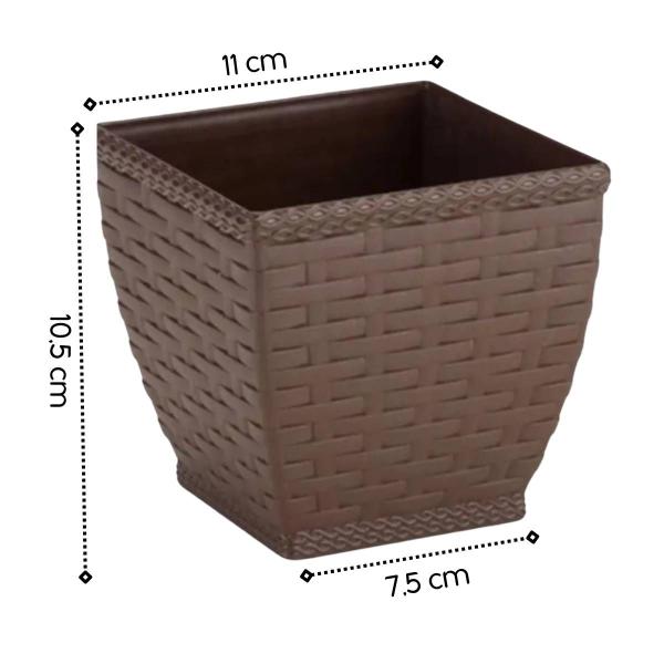 Imagem de 3X Vaso Cachepot Rattan M2 Quadrado Coffee(0,85L)INJEPLASTEC