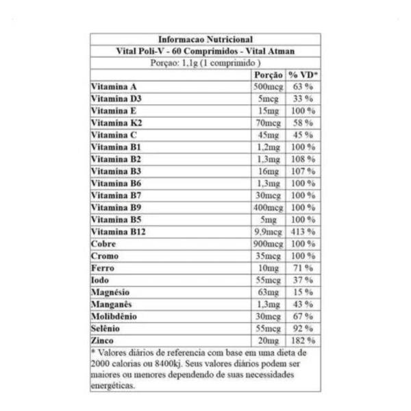 Imagem de 3x Vital Poli-V Polivitamínico Vital Âtman 60 Cápsulas