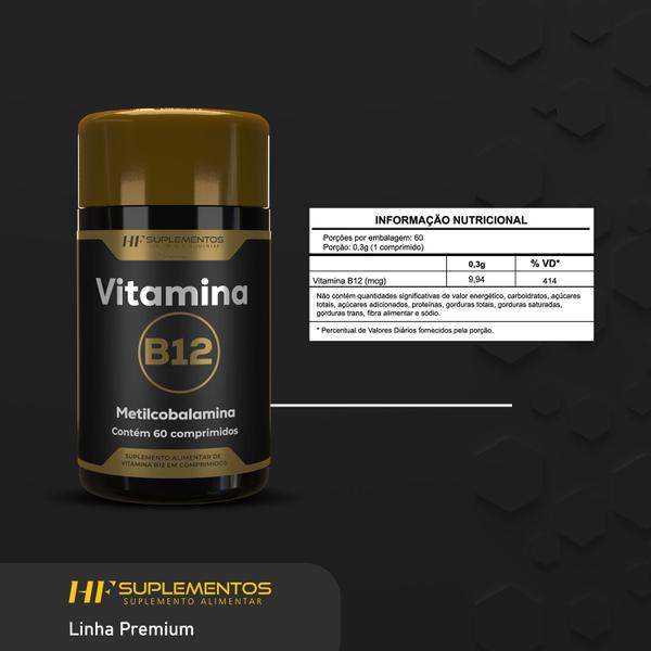 Imagem de 3x vitamina b12 metilcobalamina 60comprimidos hf suplementos