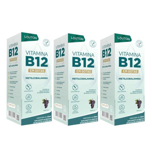 Imagem de 3x Vitamina B12 Metilcobalamina 9,94mcg Uva Lauton 20ml