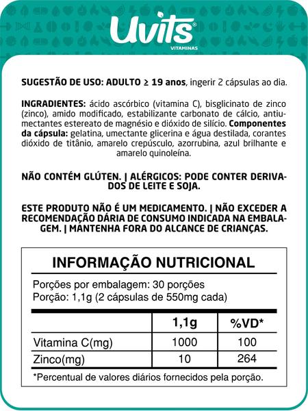 3x Vitamina C Z 60 Cápsulas - Uvits Imagem de 3x Vitamina C Z 60 Cápsulas - Uvits