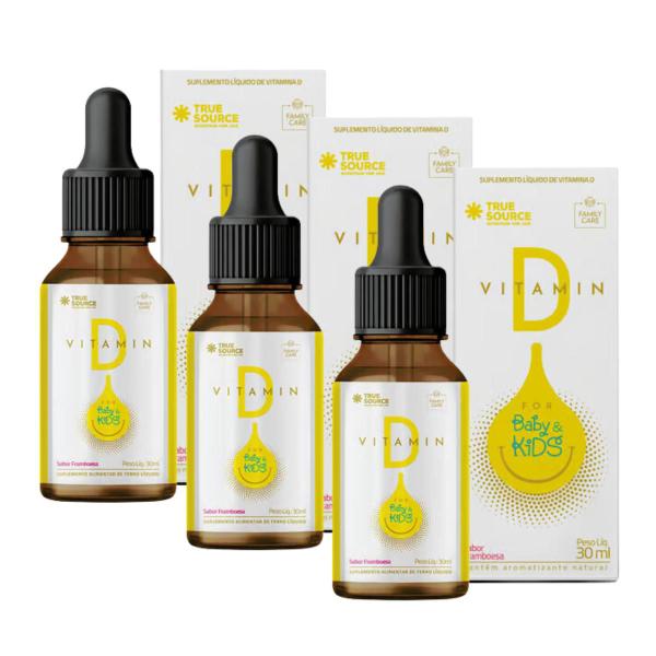 3x Vitamina D3 Baby Kids True Source Sabor Framboesa 30ml Imagem de 3x Vitamina D3 Baby Kids True Source Sabor Framboesa 30ml