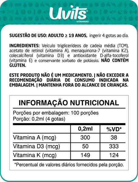 Imagem de 3x Vitamina D3 K2 A 20ml - Uvits