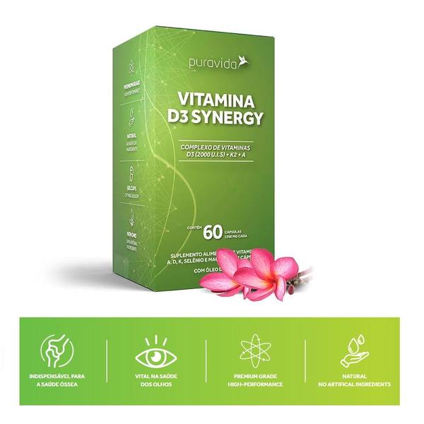 Imagem de 3x Vitamina D3 Synergy - Puravida 60 cápsulas