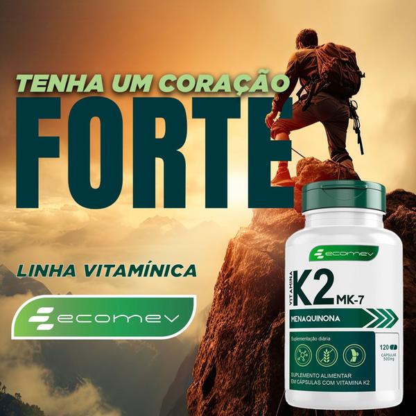 Imagem de 3x Vitamina K2 MK7 Menaquinona 500mg Pura Formula Importada 149mcg 360Cáp 6 meses Ecomev