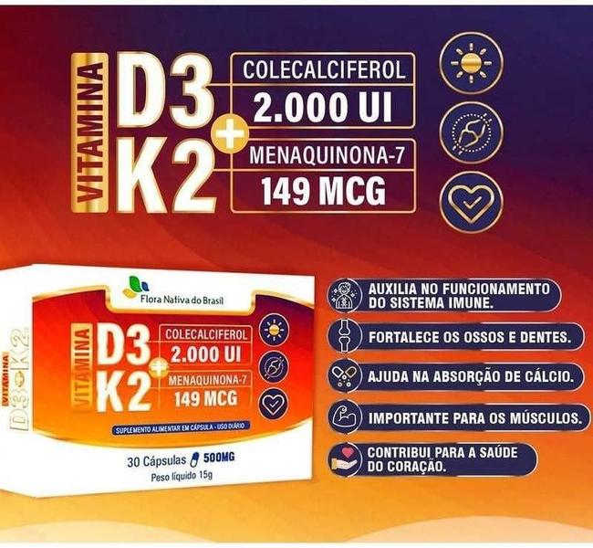 Imagem de 3x Vitaminas D3 + K2 30Caps (2000UI D3 e 149mcg K2) 500mg