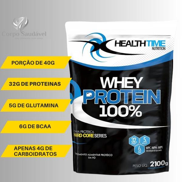 Imagem de 3x Whey Protein 100% Health Time 2,1kg (6,3kg)iso, Conc, Hid