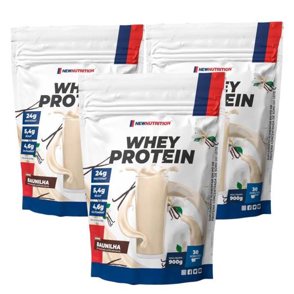 3x Whey Protein Concentrado 900g New Nutrition Imagem de 3x Whey Protein Concentrado 900g New Nutrition