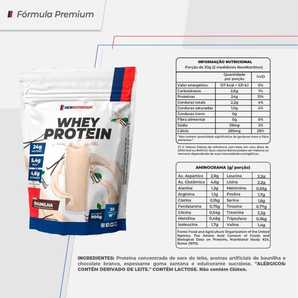 3x Whey Protein Concentrado 900g New Nutrition Imagem de 3x Whey Protein Concentrado 900g New Nutrition