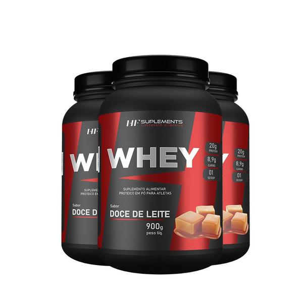 Imagem de 3x whey protein de doce de leite 900g hf suplements proteina + scoop