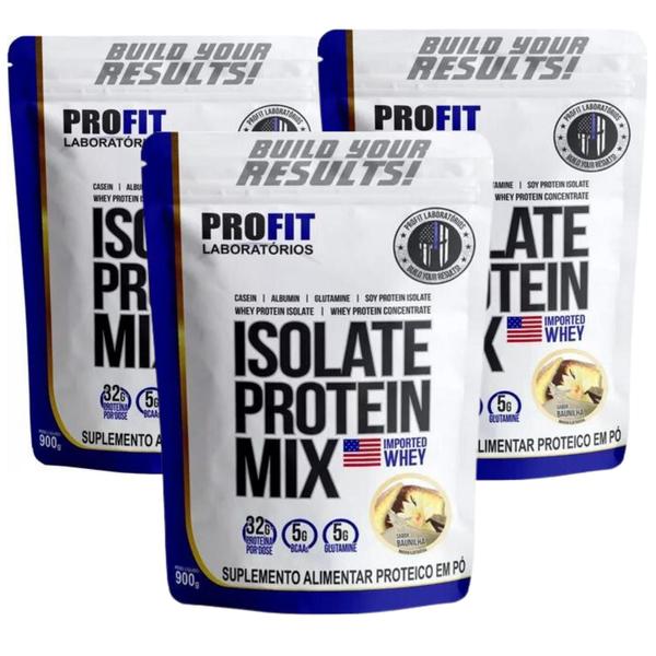 Imagem de 3x Whey Protein Isolado Mix Refil 900g - Profit - Baunilha