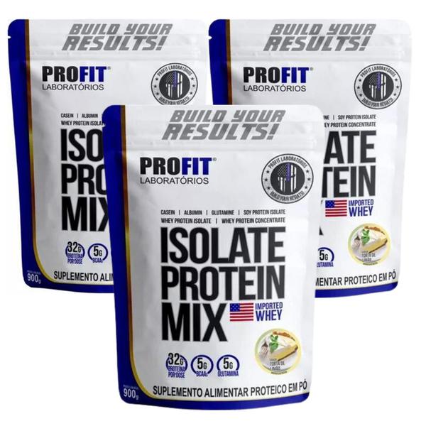 3x Whey Protein Isolado Mix Refil 900g - Profit - Torta de Limão Imagem de 3x Whey Protein Isolado Mix Refil 900g - Profit - Torta de Limão