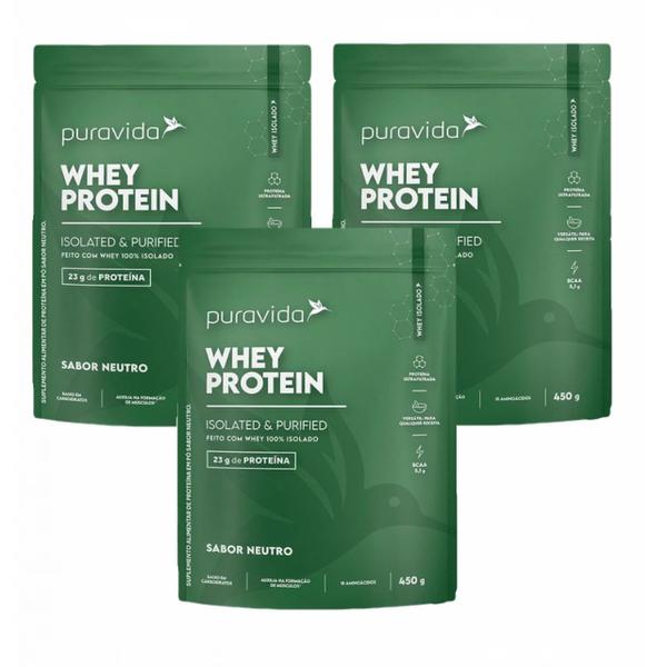 Imagem de 3x Whey Protein Isolado- Sabor Neutro- 450g- PuraVida