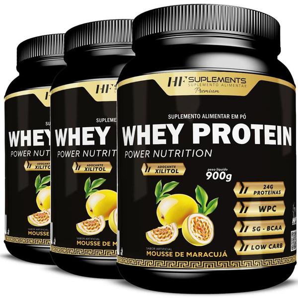 Imagem de 3x WHEY PROTEIN POWER NUTRITION MOUSSE DE MARACUJA 900G