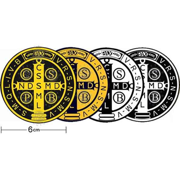 Imagem de 4 Adesivos Medalha de São Bento Preto Amarelo Branca 6cm