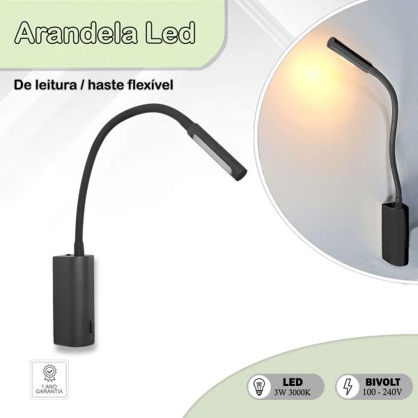 Imagem de 4 Arandela Cabeceira Leitura Led Articulada 3W 3000K Bet67