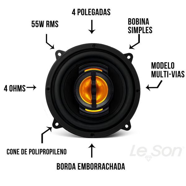 Imagem de 4 Auto Falantes 4 Pol+4x6 Jb Flex Gol Quadrado Painel E Tras