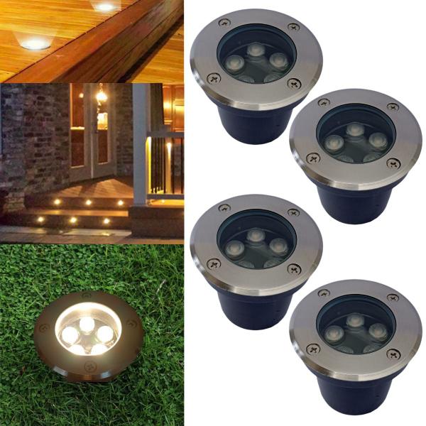 Imagem de 4 Balizadores Led SMD 5W Bivolt Blindado Vedado De Embutir Em Piso Chão Gramado Escada Jardim (Iluminação Branco Quente)