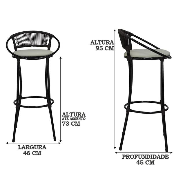 Imagem de 4 Banquetas Fio de Fibra Artesanal, Bar, Bancada, Lanchonete - Havaí - Tabaco e Branco Gelo