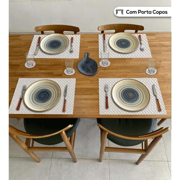 Imagem de 4 Bases de Prato para Mesa e 4 Porta Copos Trançado Palha