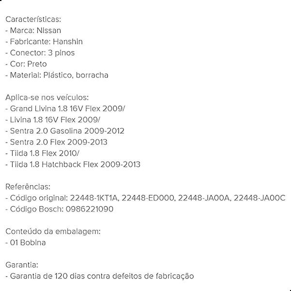 Imagem de 4 Bobinas Ignição Nissan 224481KT1A, 22448ED000, 22448JA00A