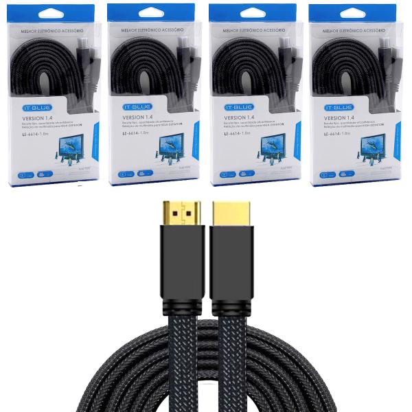 Imagem de 4 Cabos HDMI Full HD Trançado It Blue 3Mts Atacado Lojista