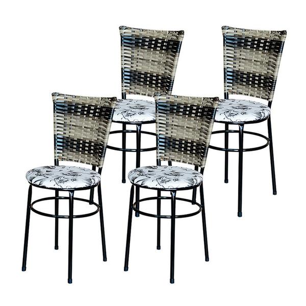 Imagem de 4 Cadeiras para Mesa Preta Hawai Cappuccino Premium Assento Floral