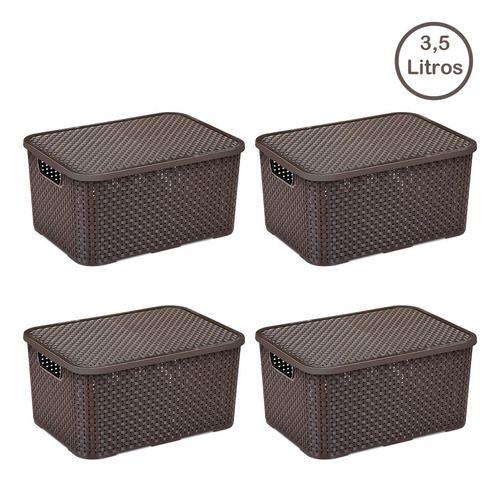 Imagem de 4 Caixa/cesto Mini Rattan Monte Libano 3,5 Litros Com Tampa