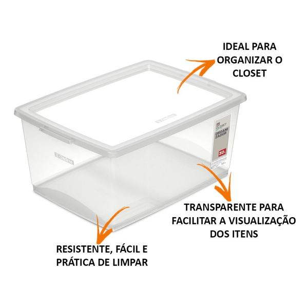 4 Caixa Organizadora Com Tampa Plástico Cristal Ordene 30l Imagem de 4 Caixa Organizadora Com Tampa Plástico Cristal Ordene 30l