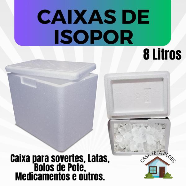 Imagem de 4 Caixas de Isopor EPS 8 litros para Gelo, latas, Bolos de potes, salgados e medicamentos.