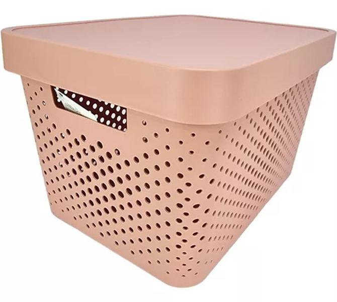 Imagem de 4 Caixas Organizadoras 11L Rosa De Plástico Rattan Com Tampa Empilhavel Para Crianças Quarto