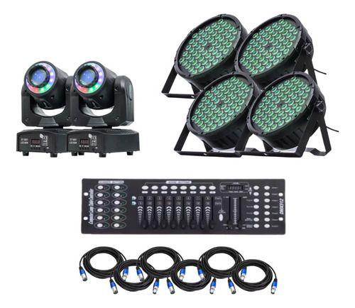 Imagem de 4 Canhao 60 Leds 3w Triled + Mesa Dmx C/cabos + Moving 60w