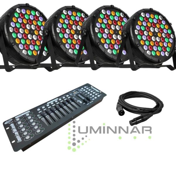 Imagem de 4 Canhão Refletor 60 Leds RGBWA ambar Festa + Mesa Dmx 8/16