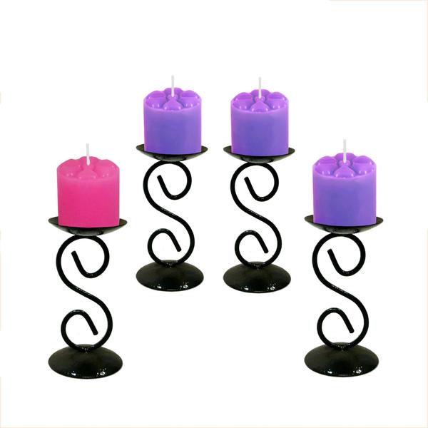 Imagem de 4 Castiçal 1 S Coroa Advento Candelabro Porta Velas Mesa