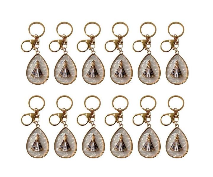 4 CHAVEIROS catolico MOSQUETÃO DOURADO PEROLADO APARECIDA - ASA Imagem de 4 CHAVEIROS catolico MOSQUETÃO DOURADO PEROLADO APARECIDA