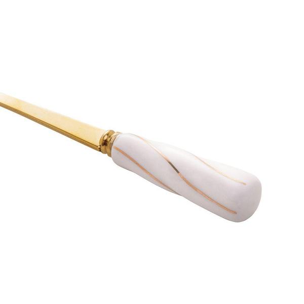 4 Colheres para Chá em Inox e Cerâmica Flores Dourado Branco - Wolff Imagem de 4 Colheres para Chá em Inox e Cerâmica Flores Dourado Branco - Wolff