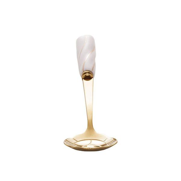 4 Colheres para Chá em Inox e Cerâmica Flores Dourado Branco - Wolff Imagem de 4 Colheres para Chá em Inox e Cerâmica Flores Dourado Branco - Wolff