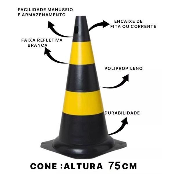 Imagem de 4 Cone De Sinalização 75cm Mais 20 Corrente Plastica Grande