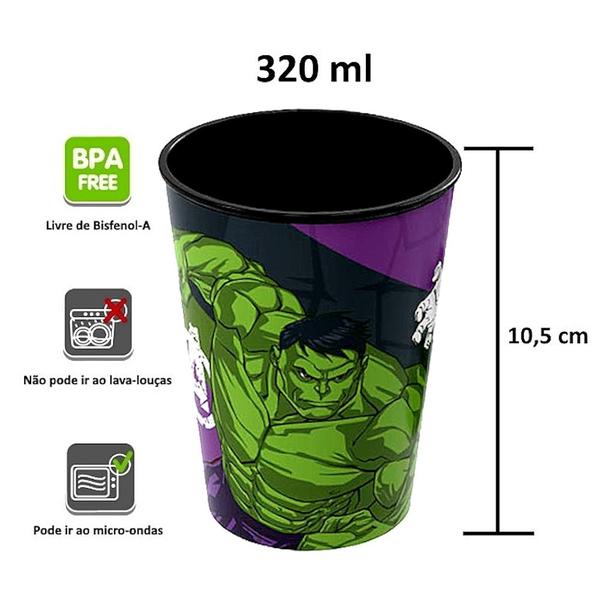 Imagem de 4 Copos 320ml Super Heróis Batman Super Homem Aranha Hulk Infantil